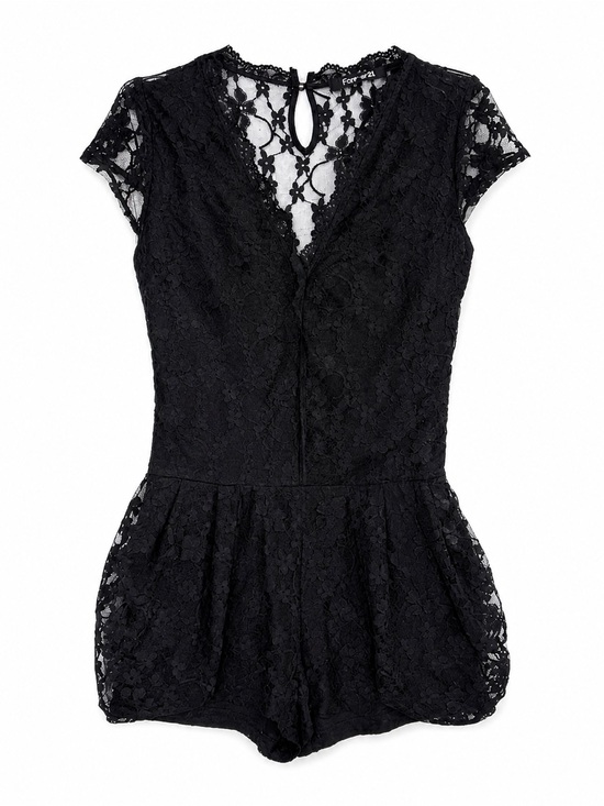 Forever 21 Pants - Forever 21 Black Lace Romper V Neck Keyhole Back Festival Party Small